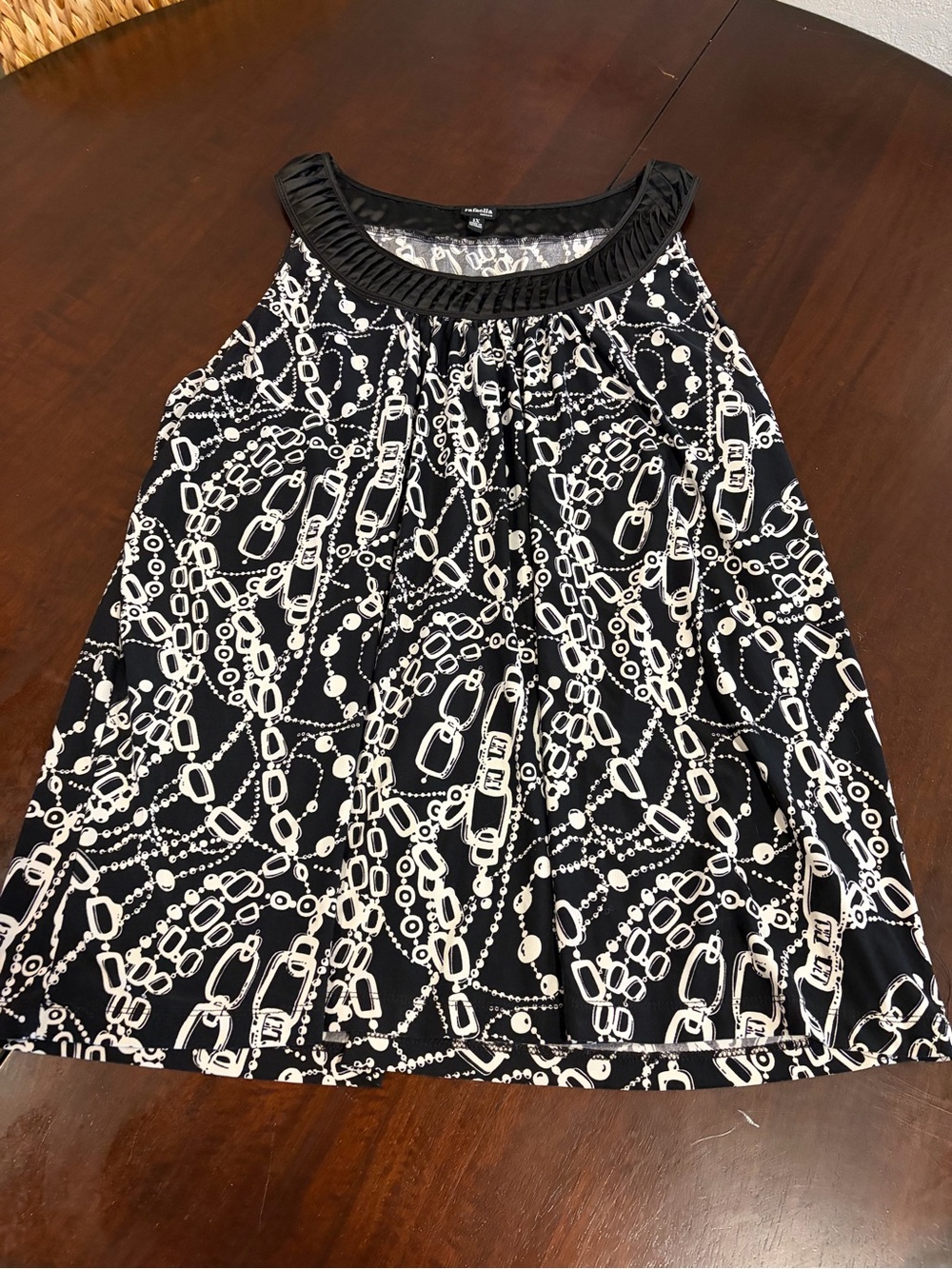 Rafaella Black Halter Tank with White Chain Print